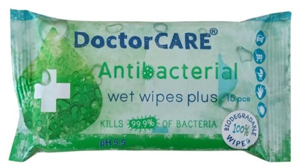 Doctor Care Antibakteriális 100%-ban lebomló nedves törlőkendő plusz 15db