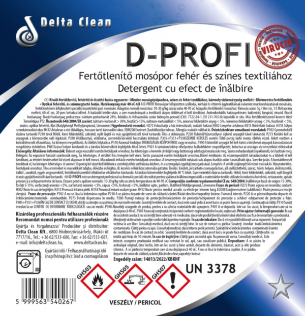 D-PROFI Fertőtlenítő Hatású Főmosószer – 20 kg (Fehér és Színes Textíliához) (másolat)